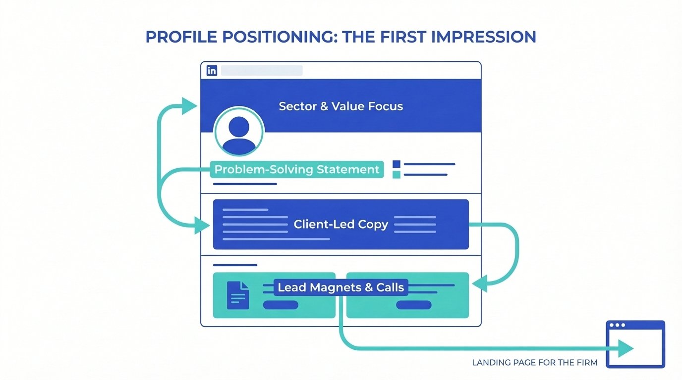LinkedIn Marketing for Accountants: A Lead Generation Guide 2 Accountant updating LinkedIn profile positioning with headline, banner and About section
