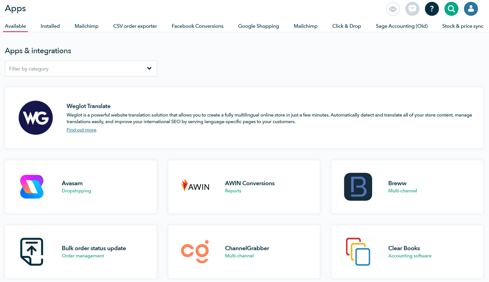 Shopwired SEO Expert Services to Grow Your Store 5 Shopwired app store with many integrations but no guided SEO audit tool