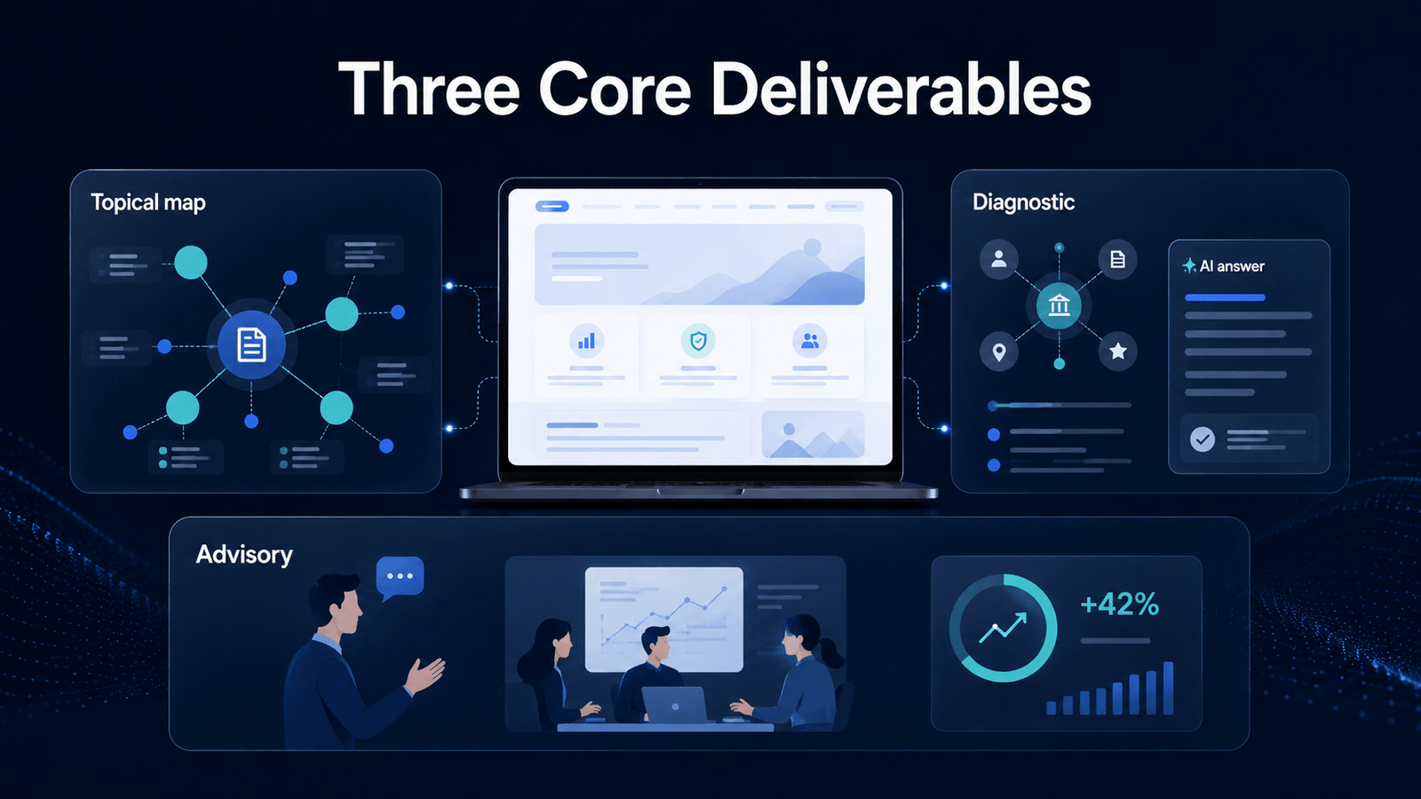 SEO Consultancy for In-House Teams and Brands 4 The three core SEO consultancy deliverables: the topical map, the technical and entity diagnostic, and the retained advisory programme
