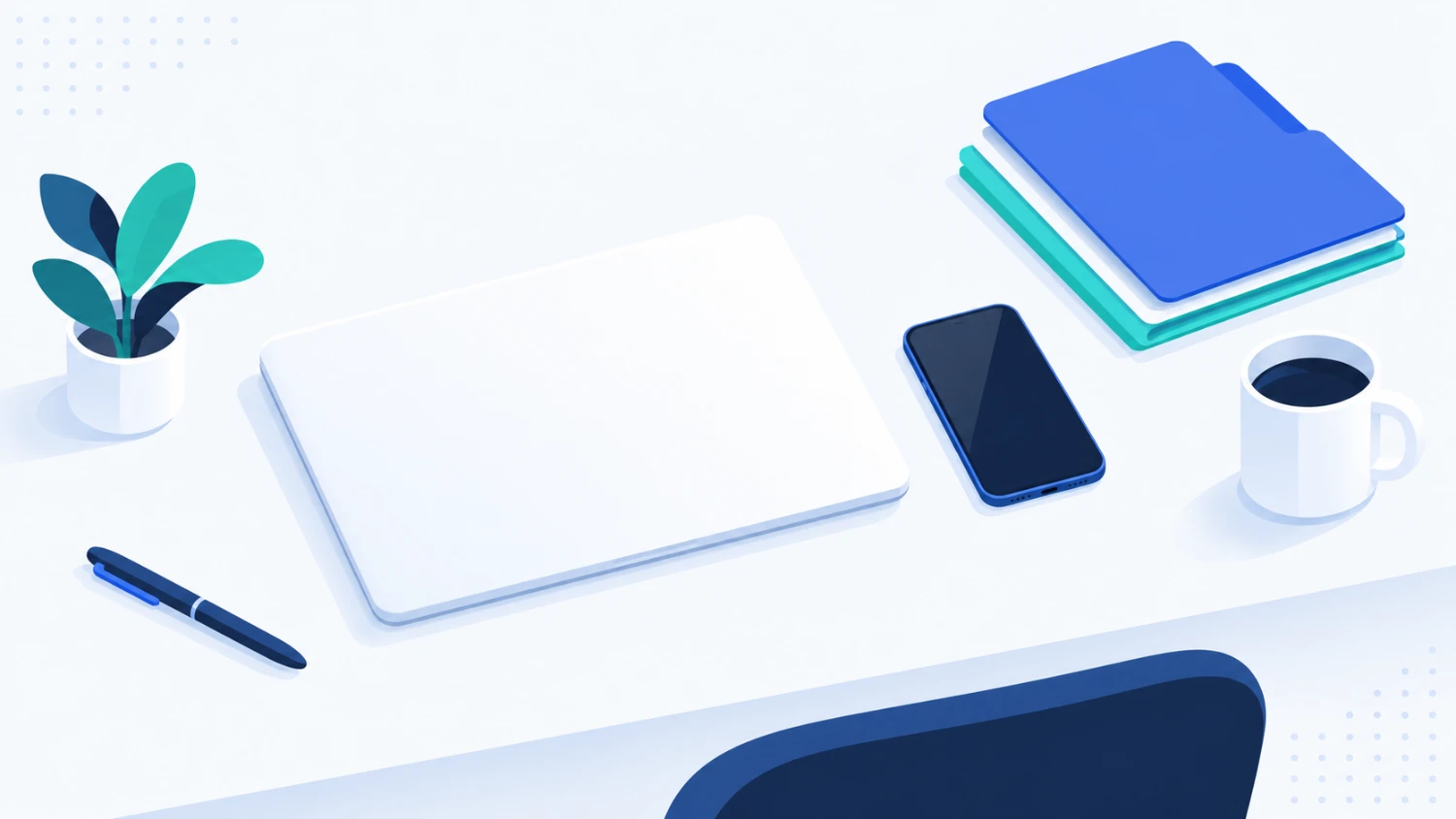 SEO for Accountants | Lead Conversion & Customer Acquisition 1 A quiet accountancy office desk with a silent phone, a closed laptop and a stack of folders