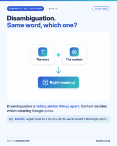 Semantic SEO Decoded card, Disambiguation: telling similar things apart