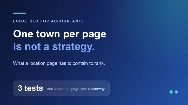 Why Accountancy Firm Location Pages Fail, and What a Page That Ranks Contains 5 One town per page is not a strategy. — What a location page has to contain to rank.