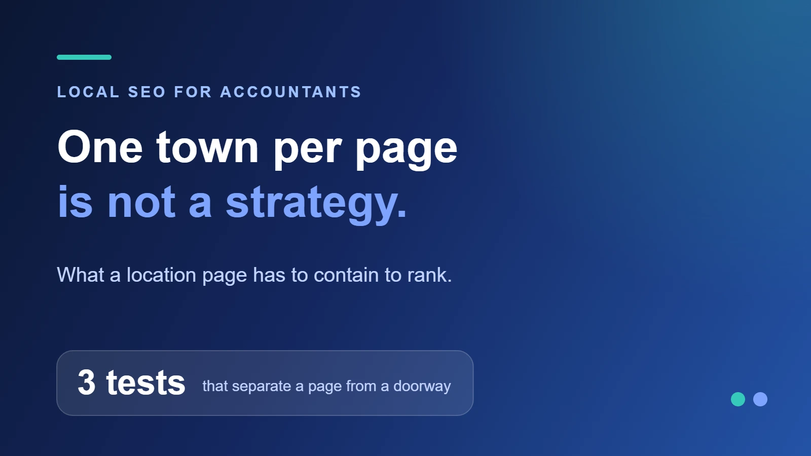 Best SEO Keywords for Local UK Accountancy Firms 6 One town per page is not a strategy. — What a location page has to contain to rank.