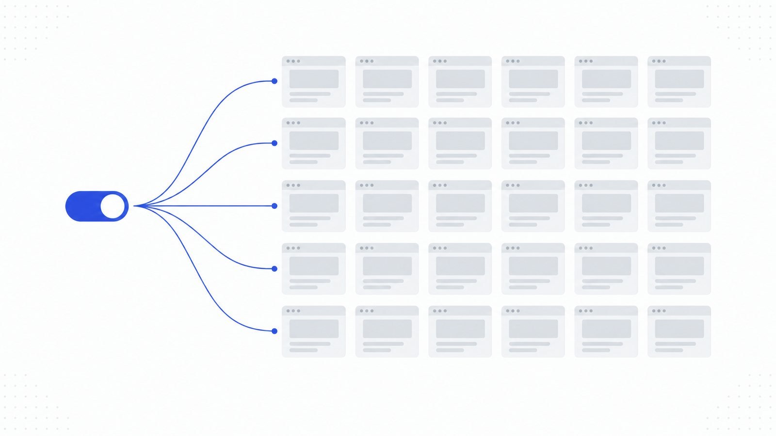 What 494 Accountancy Websites Told Us About Why SEO Keeps Failing Your Practice 5 A single blue toggle connected by lines to a grid of identical website templates, representing a platform default deciding technical condition