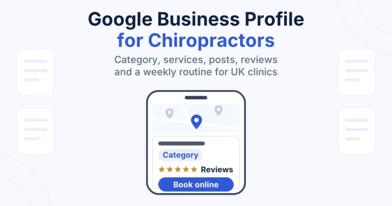 Google Business Profile for Chiropractors: How a UK Clinic Gets Onto Google Maps 4 Phone showing a Google map with three clinic pins and a chiropractic clinic profile card with a booking button