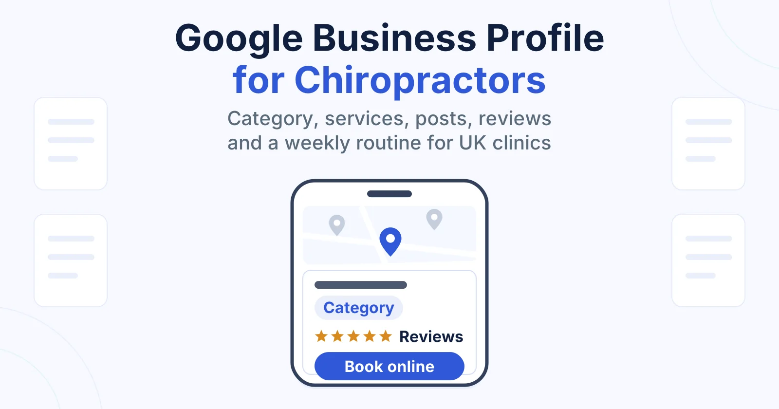 How to Use Keyword Intent to Drive Traffic: A Complete Guide 9 Phone showing a Google map with three clinic pins and a chiropractic clinic profile card with a booking button